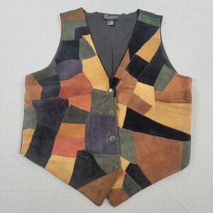 Vintage Exceptional Patchwork Leather Vest Color Patch Suede Women's Small